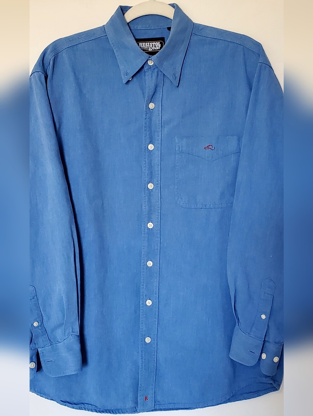 Vtg Resistol Rodeo Gear 100% Cotton Button Down Blue Shirt, Mn's M/L EUC